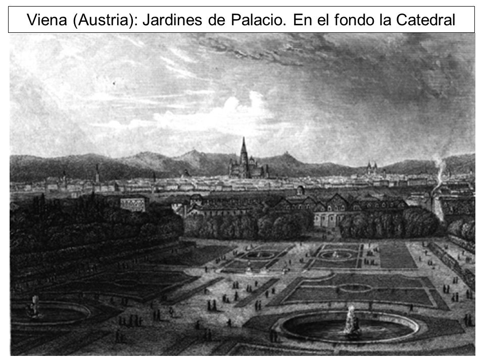 Viena (Austria): Jardines de Palacio. En el fondo la Catedral