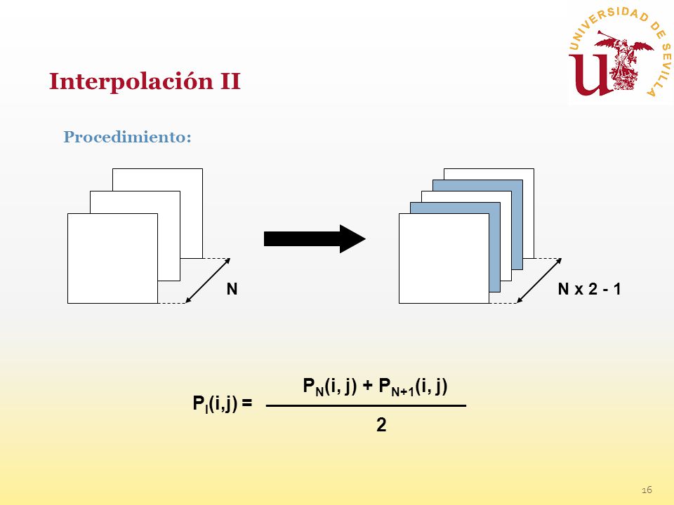 Interpolación II PN(i, j) + PN+1(i, j) ___________________ PI(i,j) = 2