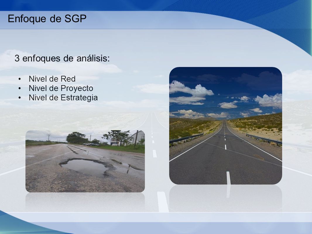 Enfoque de SGP 3 enfoques de análisis: Nivel de Red Nivel de Proyecto