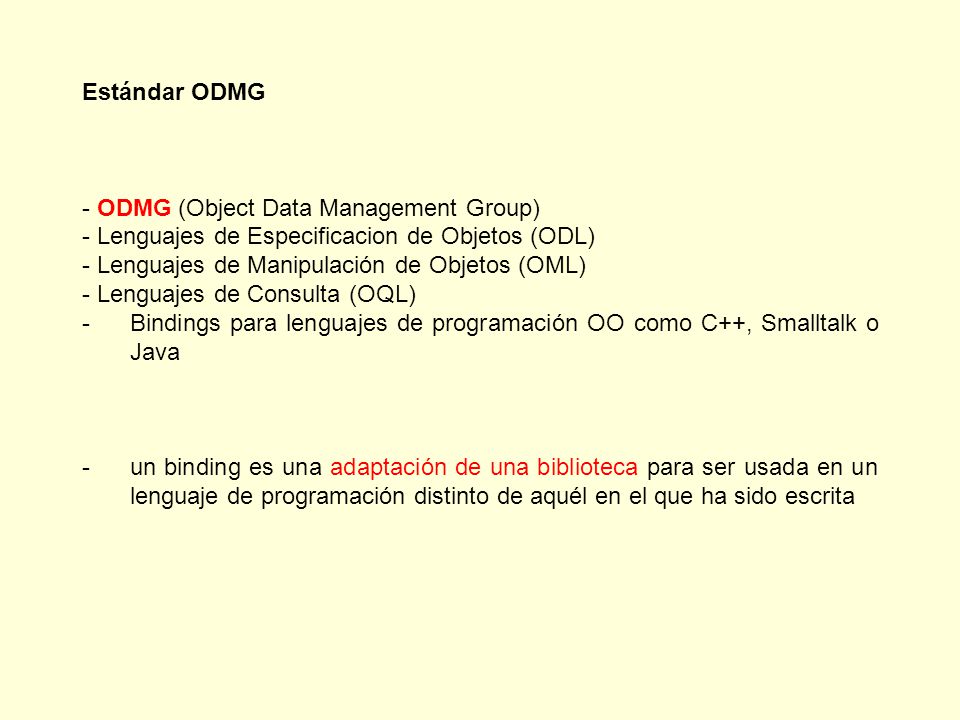Estándar ODMG - ODMG (Object Data Management Group) - Lenguajes de Especificacion de Objetos (ODL)