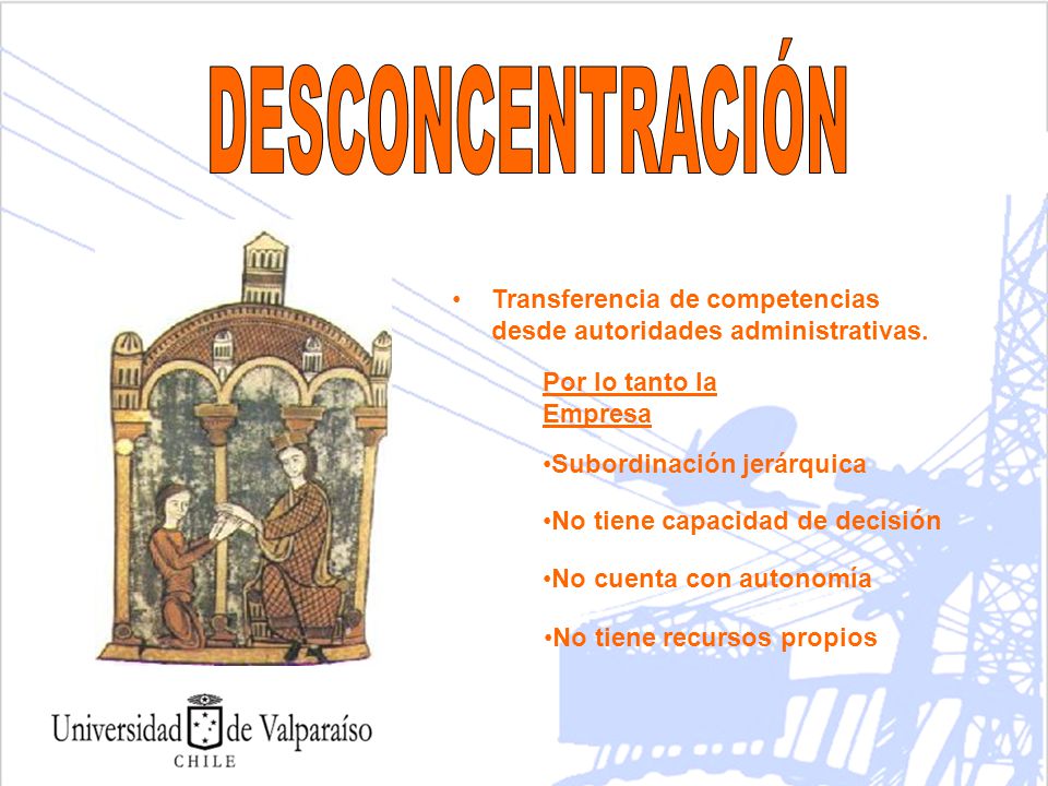 DESCONCENTRACIÓN Transferencia de competencias desde autoridades administrativas. Por lo tanto la Empresa.