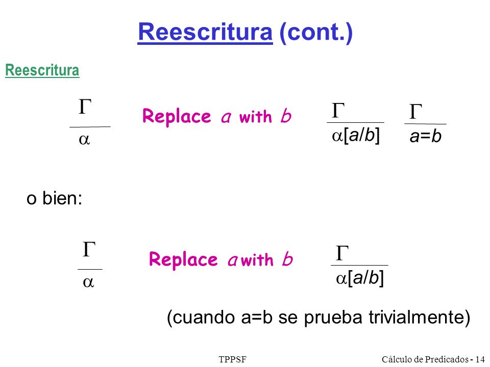 Reescritura (cont.)     Replace a with b  [a/b] a=b o bien: