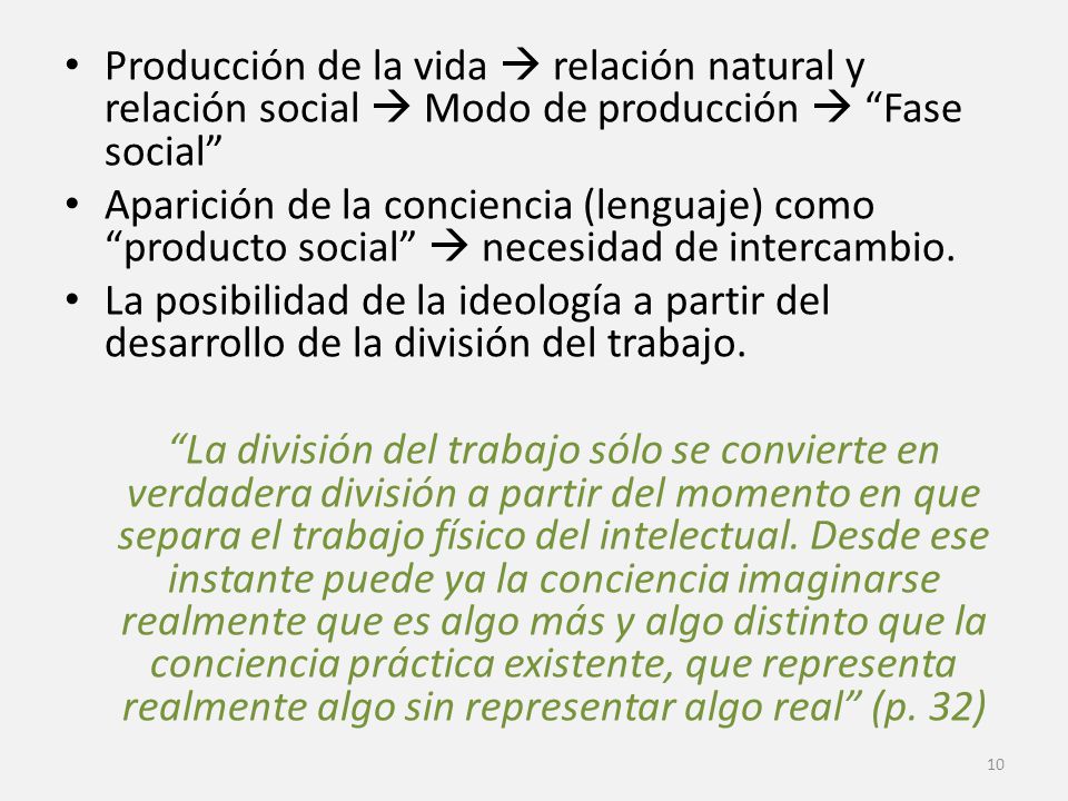Producción de la vida  relación natural y relación social  Modo de producción  Fase social