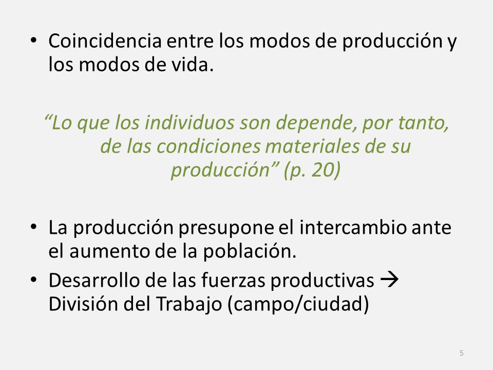 Coincidencia entre los modos de producción y los modos de vida.