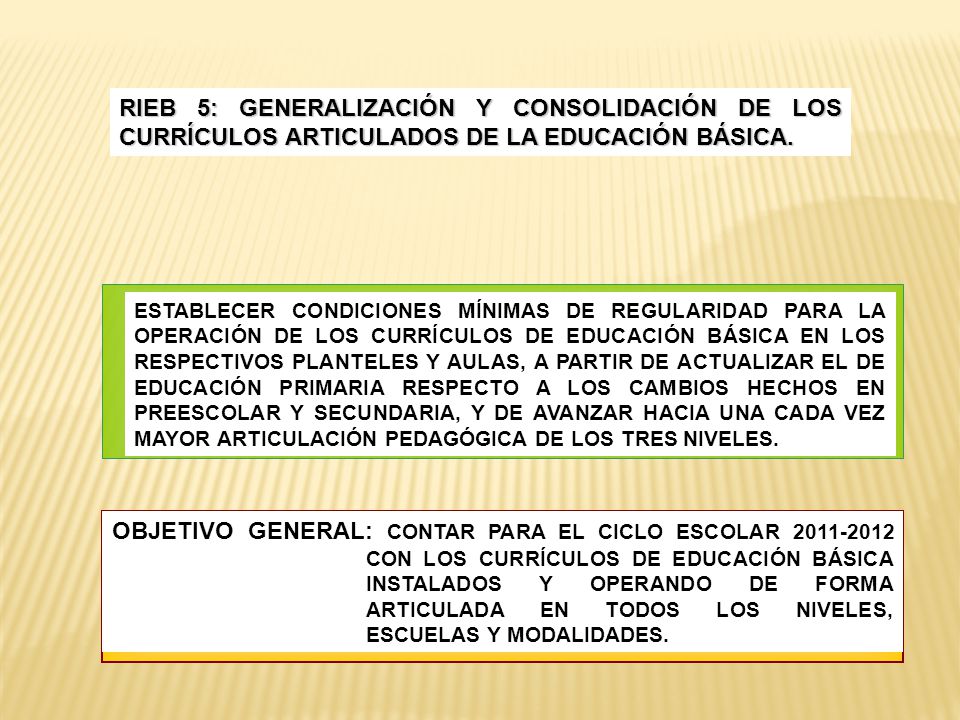 RIEB 5: GENERALIZACIÓN Y CONSOLIDACIÓN DE LOS CURRÍCULOS ARTICULADOS DE LA EDUCACIÓN BÁSICA.