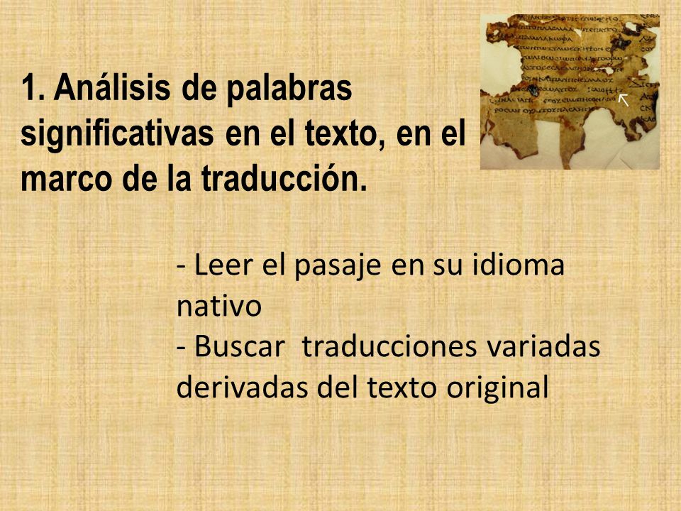 1. Análisis de palabras significativas en el texto, en el marco de la traducción.