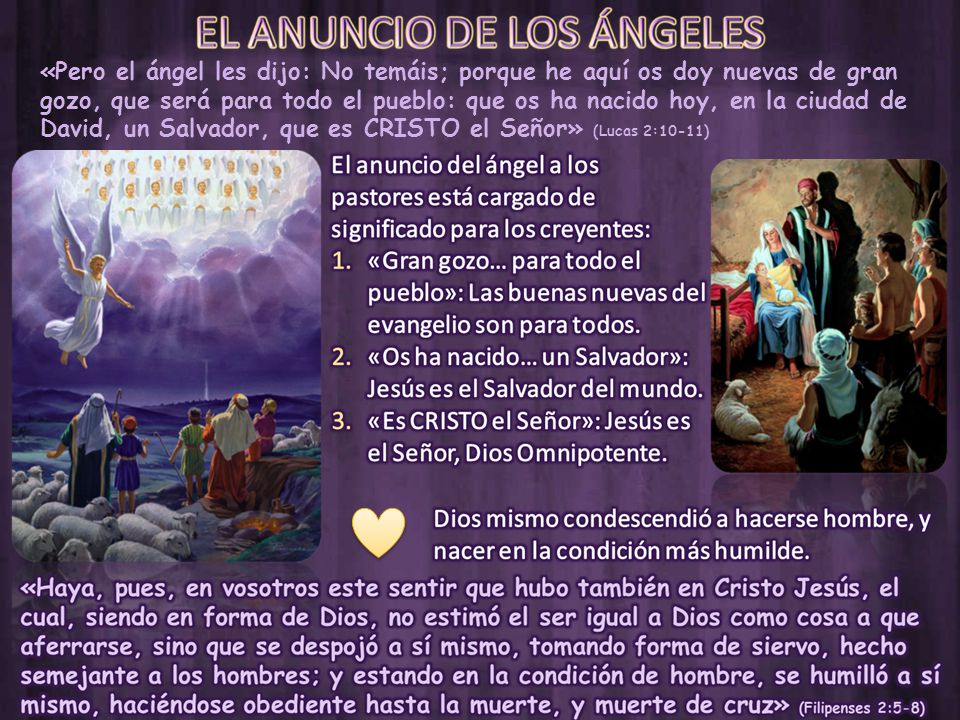 «Pero el ángel les dijo: No temáis; porque he aquí os doy nuevas de gran gozo, que será para todo el pueblo: que os ha nacido hoy, en la ciudad de David, un Salvador, que es CRISTO el Señor» (Lucas 2:10-11)