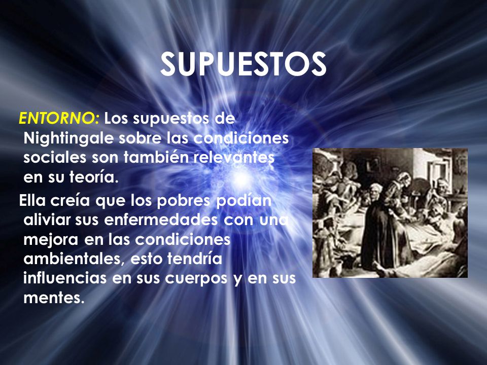 SUPUESTOS ENTORNO: Los supuestos de Nightingale sobre las condiciones sociales son también relevantes en su teoría.