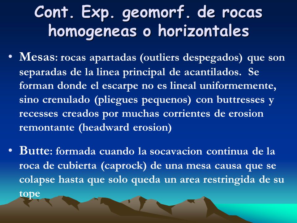 Cont. Exp. geomorf. de rocas homogeneas o horizontales
