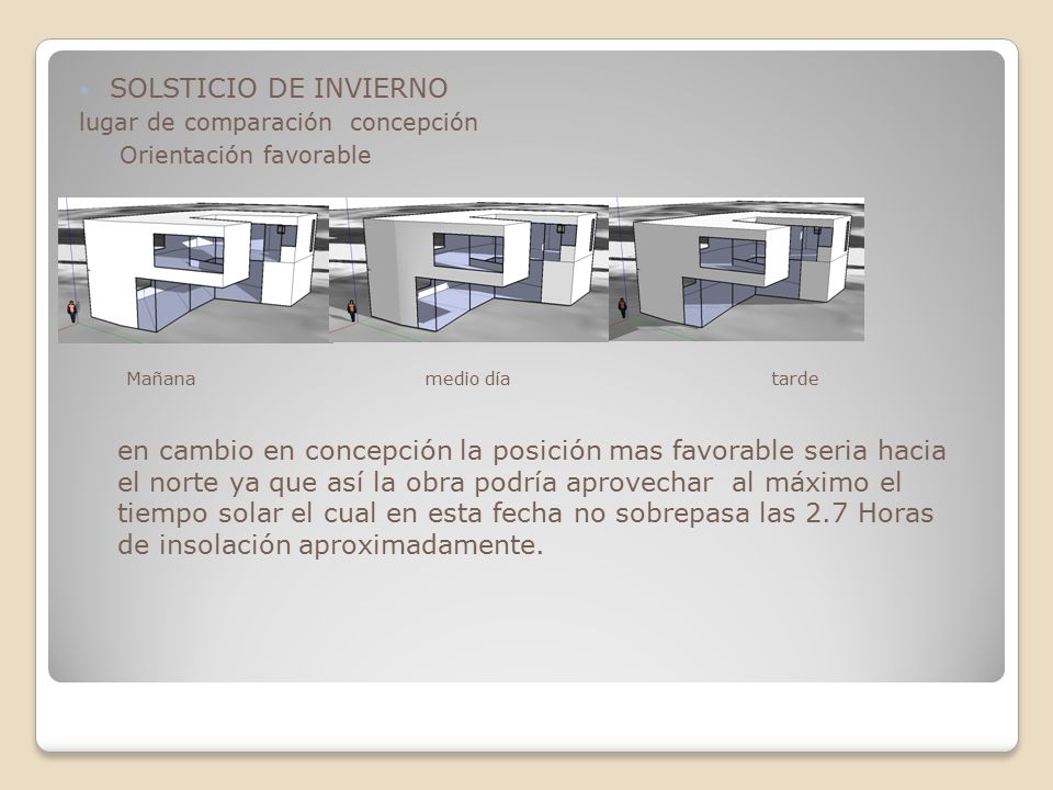 SOLSTICIO DE INVIERNO lugar de comparación concepción. Orientación favorable.