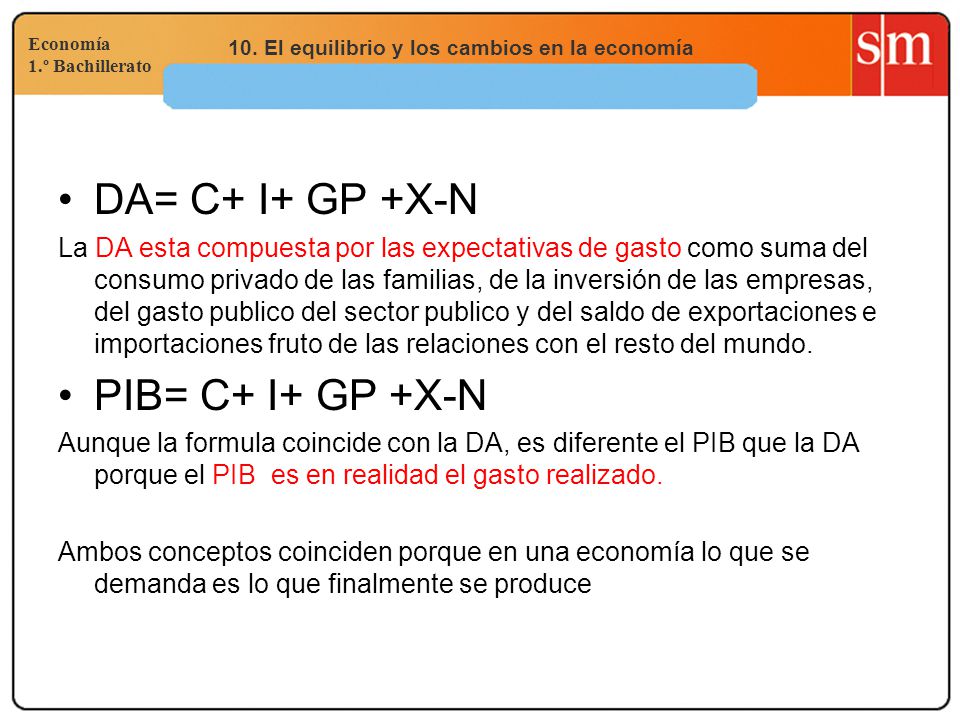 DA= C+ I+ GP +X-N PIB= C+ I+ GP +X-N