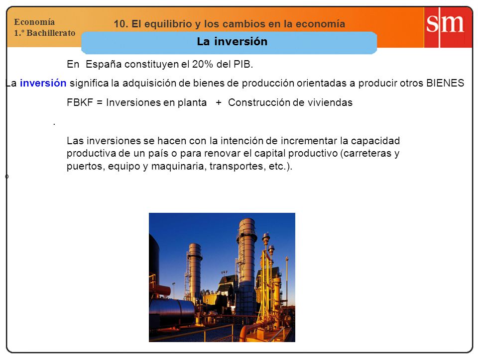 La inversión En España constituyen el 20% del PIB. FBKF = Inversiones en planta + Construcción de viviendas.