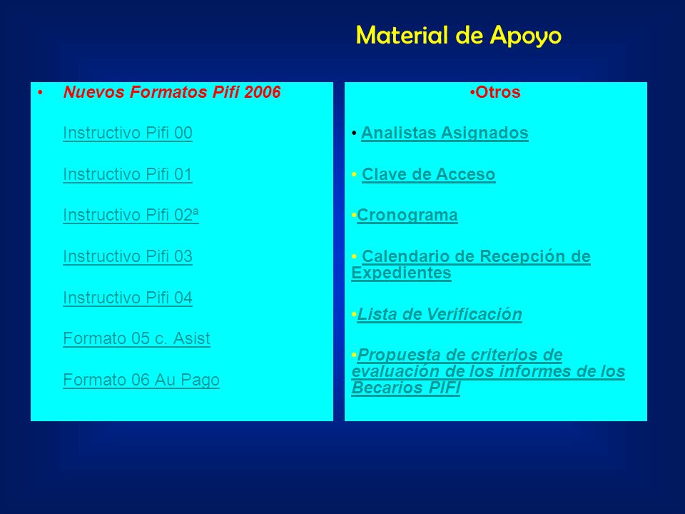 Material de Apoyo Nuevos Formatos Pifi 2006 Instructivo Pifi 00