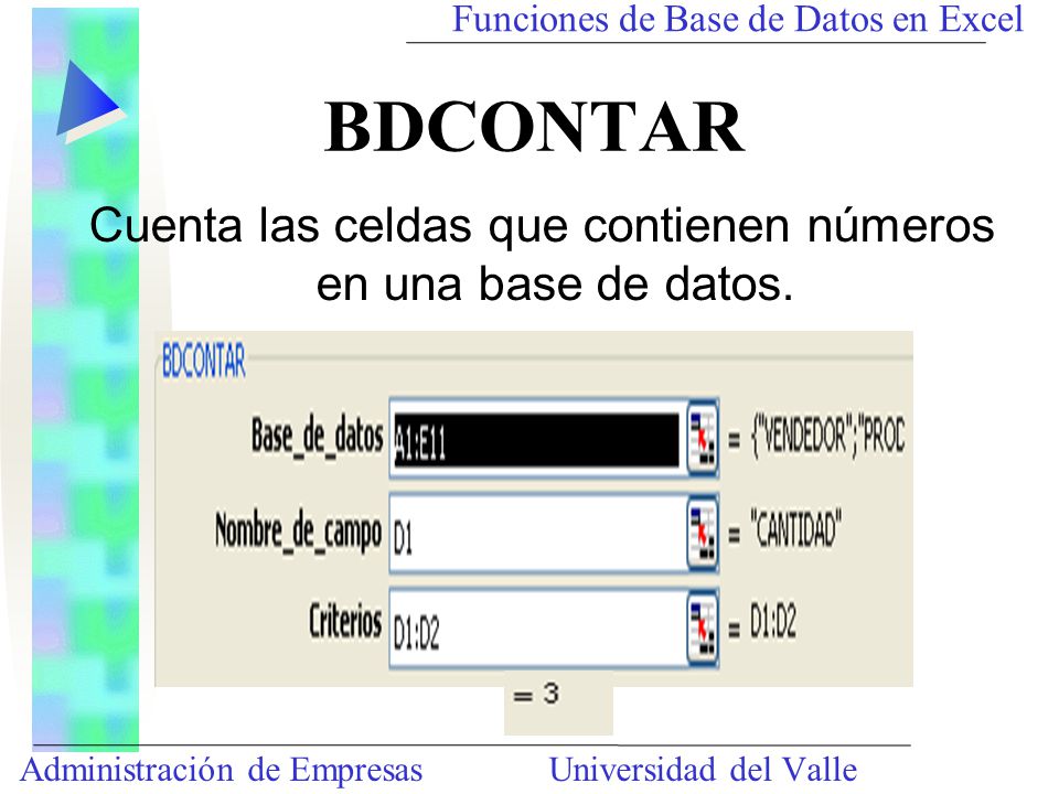 Cuenta las celdas que contienen números en una base de datos.
