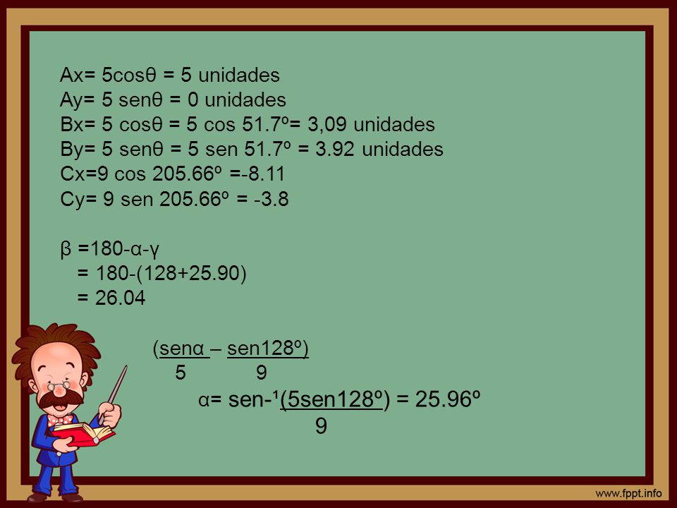 9 Ax= 5cosθ = 5 unidades Ay= 5 senθ = 0 unidades