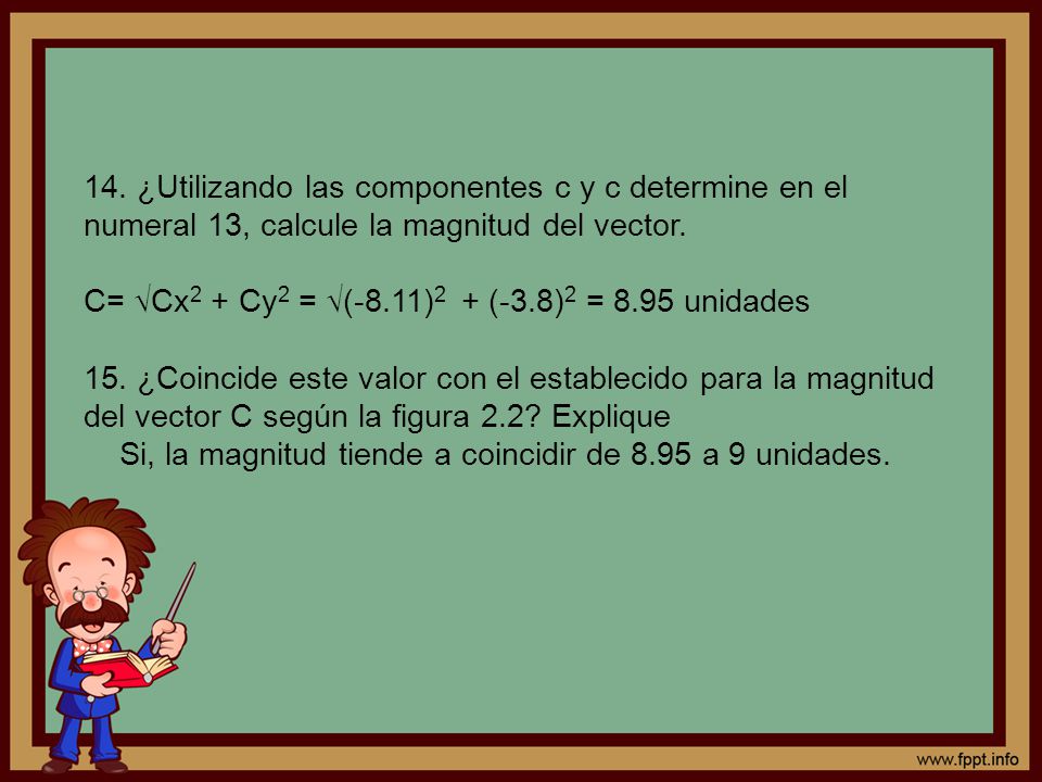 14. ¿Utilizando las componentes c y c determine en el numeral 13, calcule la magnitud del vector.