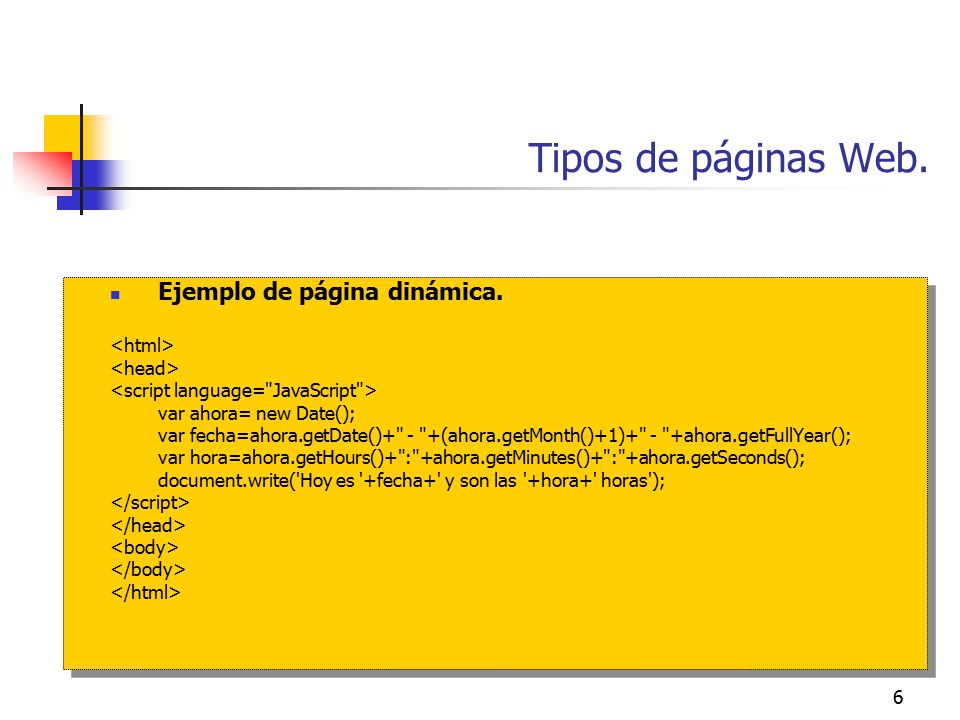 Tipos de páginas Web. Ejemplo de página dinámica. <html>