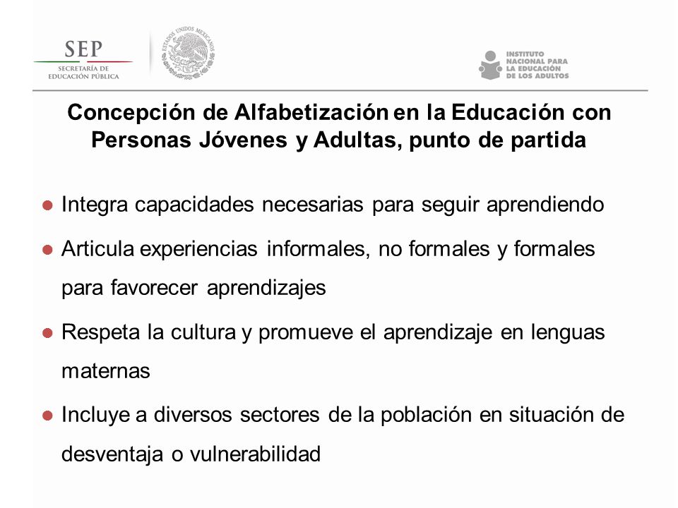 Concepción de Alfabetización en la Educación con Personas Jóvenes y Adultas, punto de partida