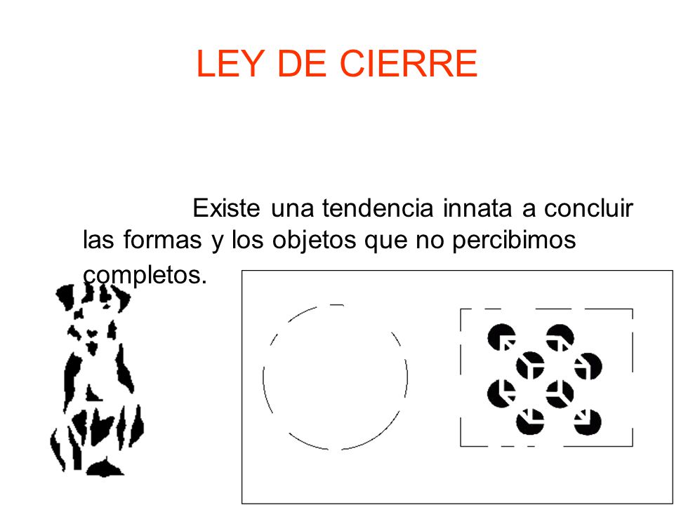 LEY DE CIERRE Existe una tendencia innata a concluir las formas y los objetos que no percibimos completos.