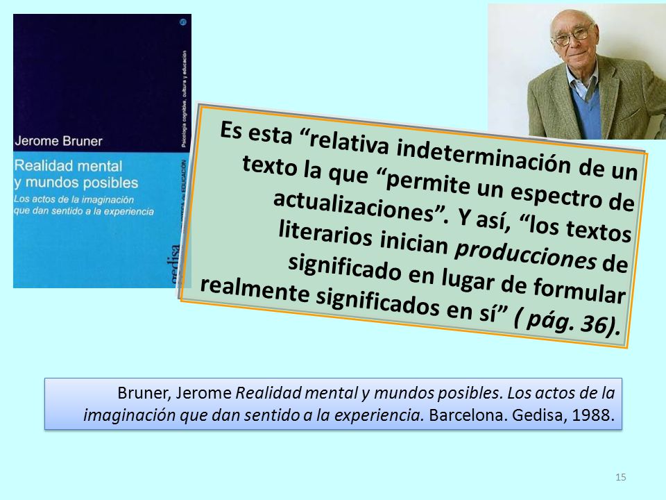 Es esta relativa indeterminación de un texto la que permite un espectro de actualizaciones . Y así, los textos literarios inician producciones de significado en lugar de formular realmente significados en sí ( pág. 36).