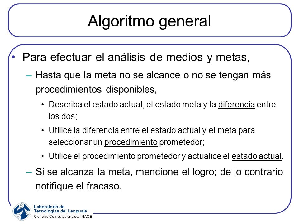 Algoritmo general Para efectuar el análisis de medios y metas,