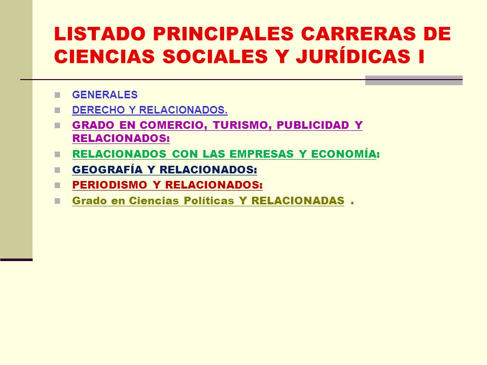 LISTADO PRINCIPALES CARRERAS DE CIENCIAS SOCIALES Y JURÍDICAS I