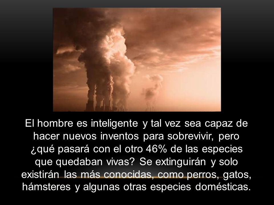 El hombre es inteligente y tal vez sea capaz de hacer nuevos inventos para sobrevivir, pero ¿qué pasará con el otro 46% de las especies que quedaban vivas.
