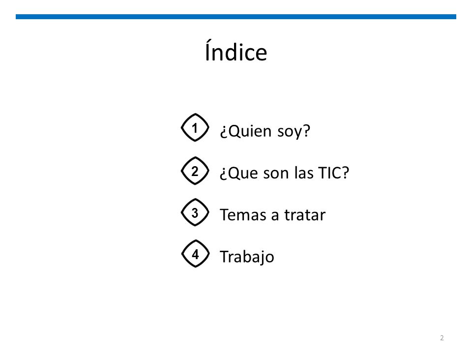 Índice 1 ¿Quien soy 2 ¿Que son las TIC 3 Temas a tratar 4 Trabajo