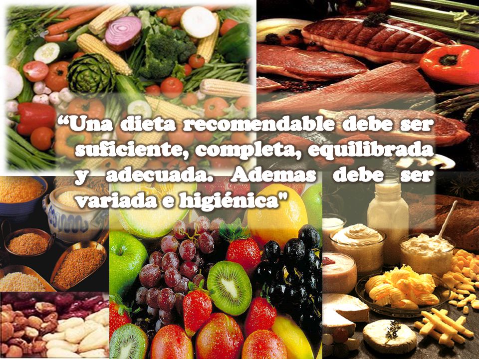 Una dieta recomendable debe ser suficiente, completa, equilibrada y adecuada.