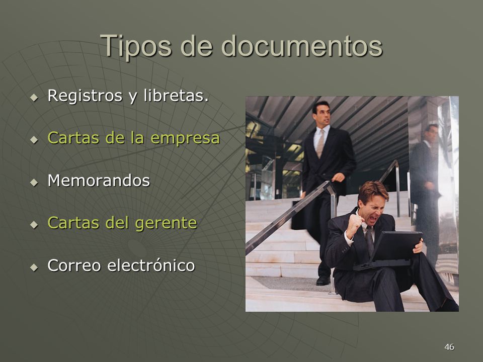 Tipos de documentos Registros y libretas. Cartas de la empresa