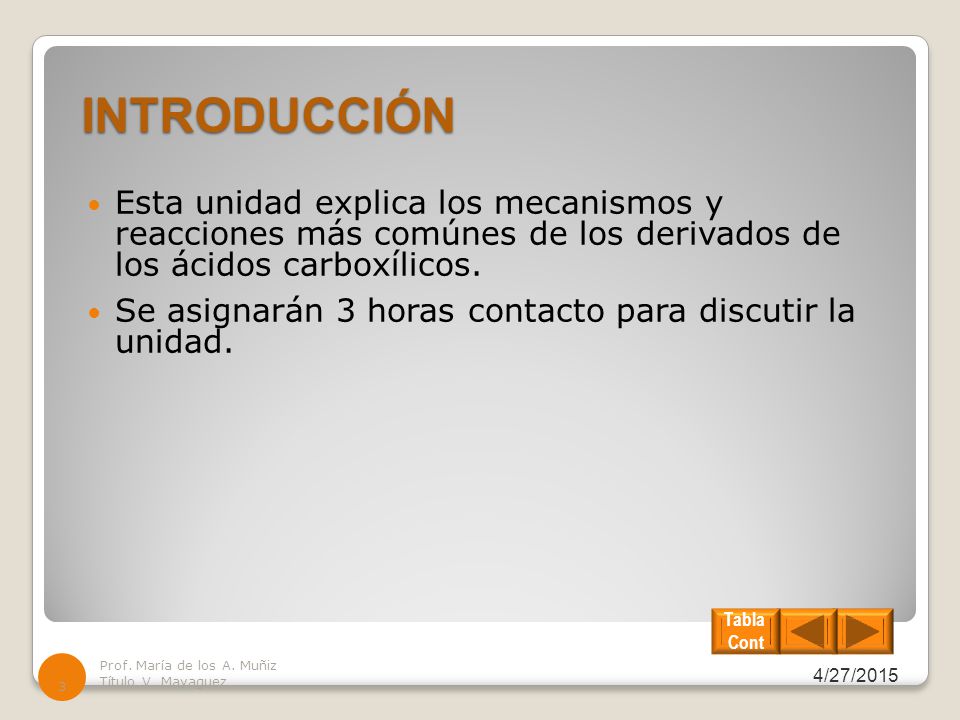 INTRODUCCIÓN Esta unidad explica los mecanismos y reacciones más comúnes de los derivados de los ácidos carboxílicos.