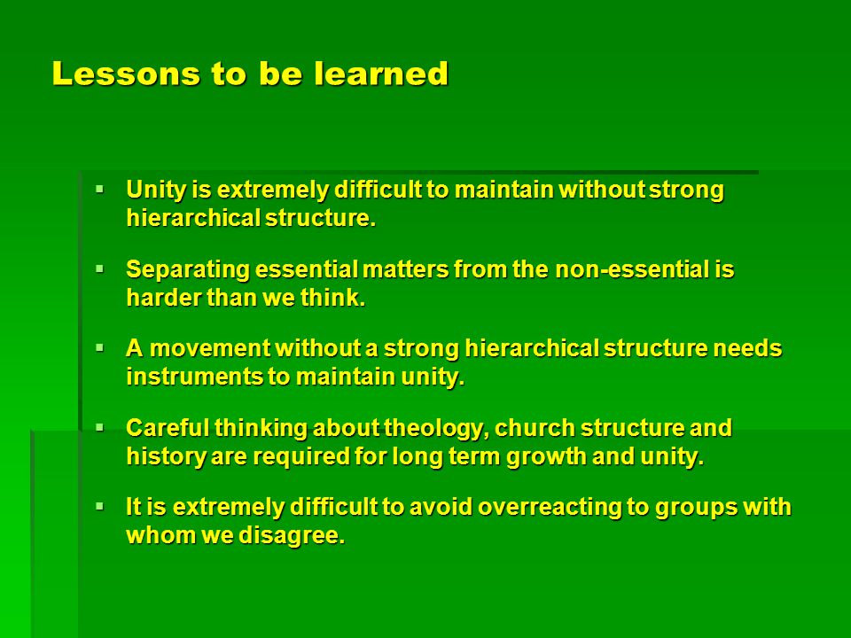 Lessons to be learned Unity is extremely difficult to maintain without strong hierarchical structure.