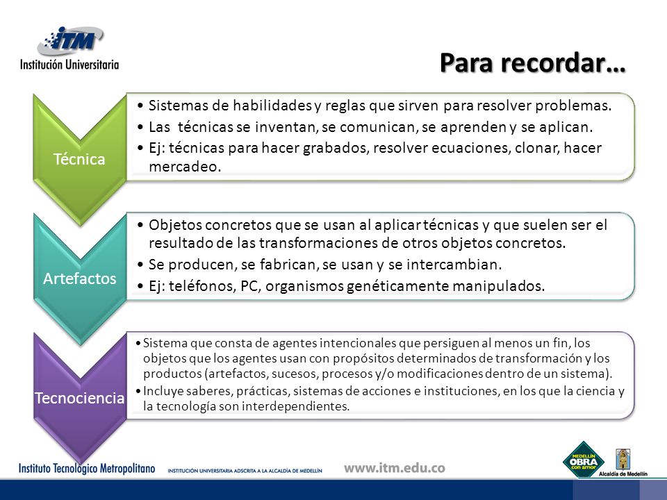 Para recordar… Técnica. Sistemas de habilidades y reglas que sirven para resolver problemas.