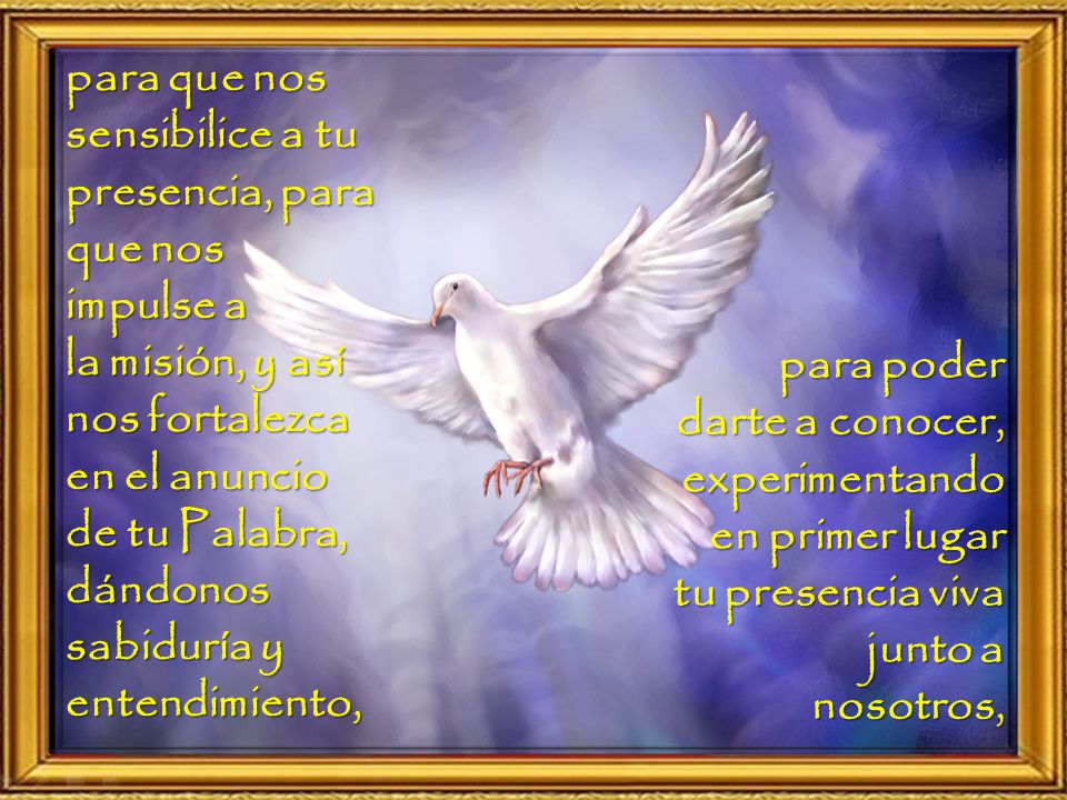 para que nos sensibilice a tu presencia, para que nos impulse a la misión, y así nos fortalezca en el anuncio de tu Palabra,