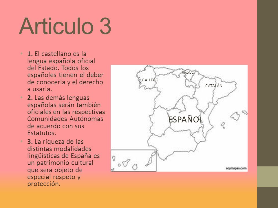 Articulo 3 1. El castellano es la lengua española oficial del Estado. Todos los españoles tienen el deber de conocerla y el derecho a usarla.