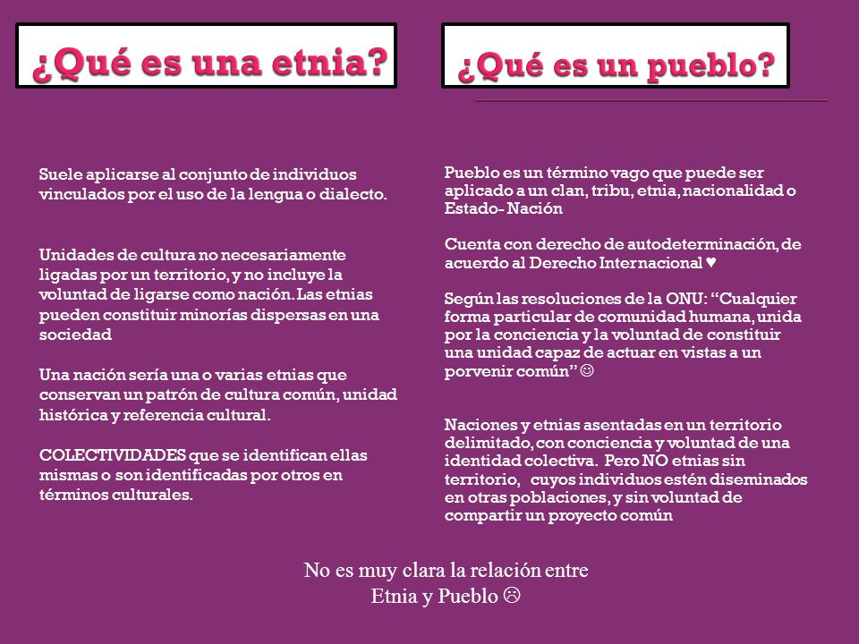 No es muy clara la relación entre Etnia y Pueblo 