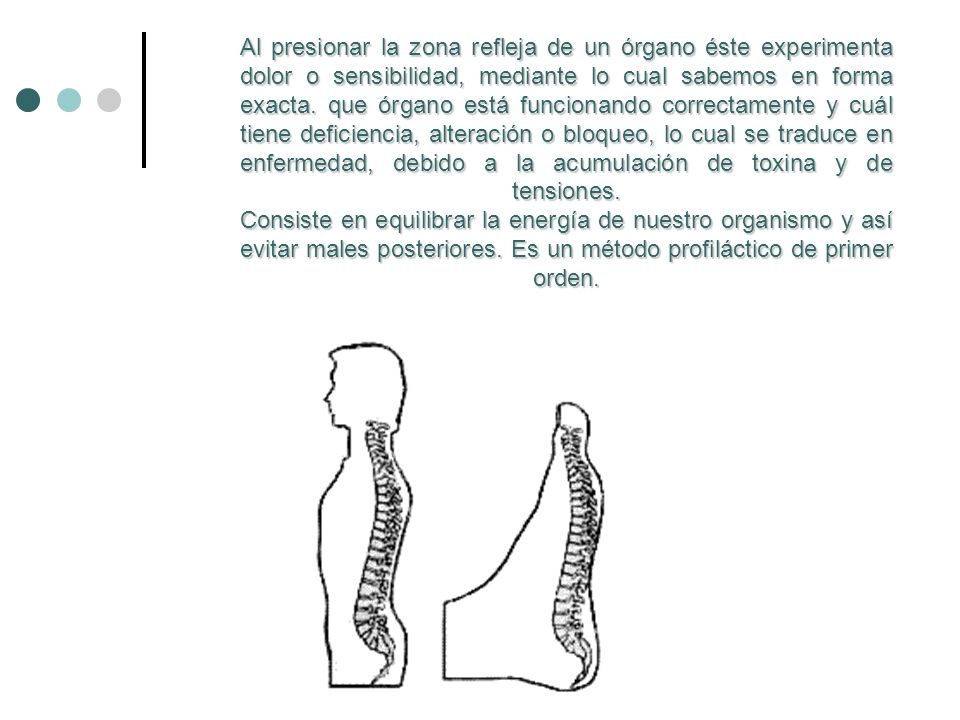 Al presionar la zona refleja de un órgano éste experimenta dolor o sensibilidad, mediante lo cual sabemos en forma exacta.