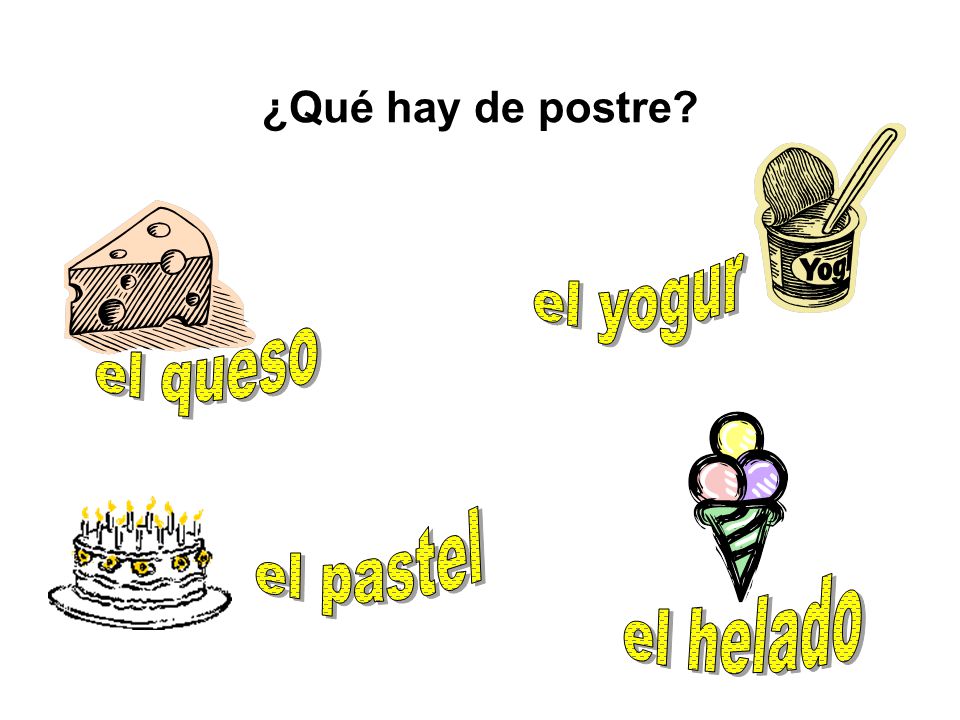 ¿Qué hay de postre el yogur el queso el pastel el helado