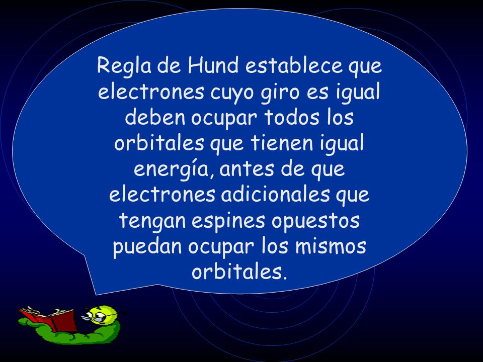 Regla de Hund establece que electrones cuyo giro es igual deben ocupar todos los orbitales que tienen igual energía, antes de que electrones adicionales que tengan espines opuestos puedan ocupar los mismos orbitales.