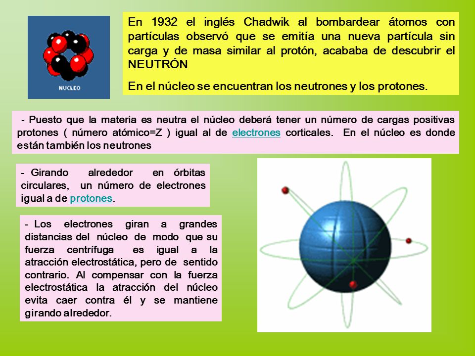 En el núcleo se encuentran los neutrones y los protones.