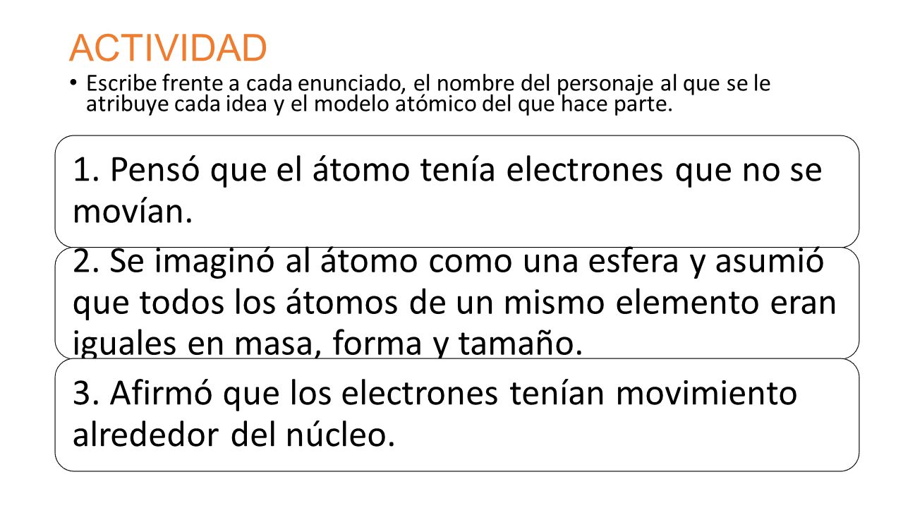 1. Pensó que el átomo tenía electrones que no se movían.