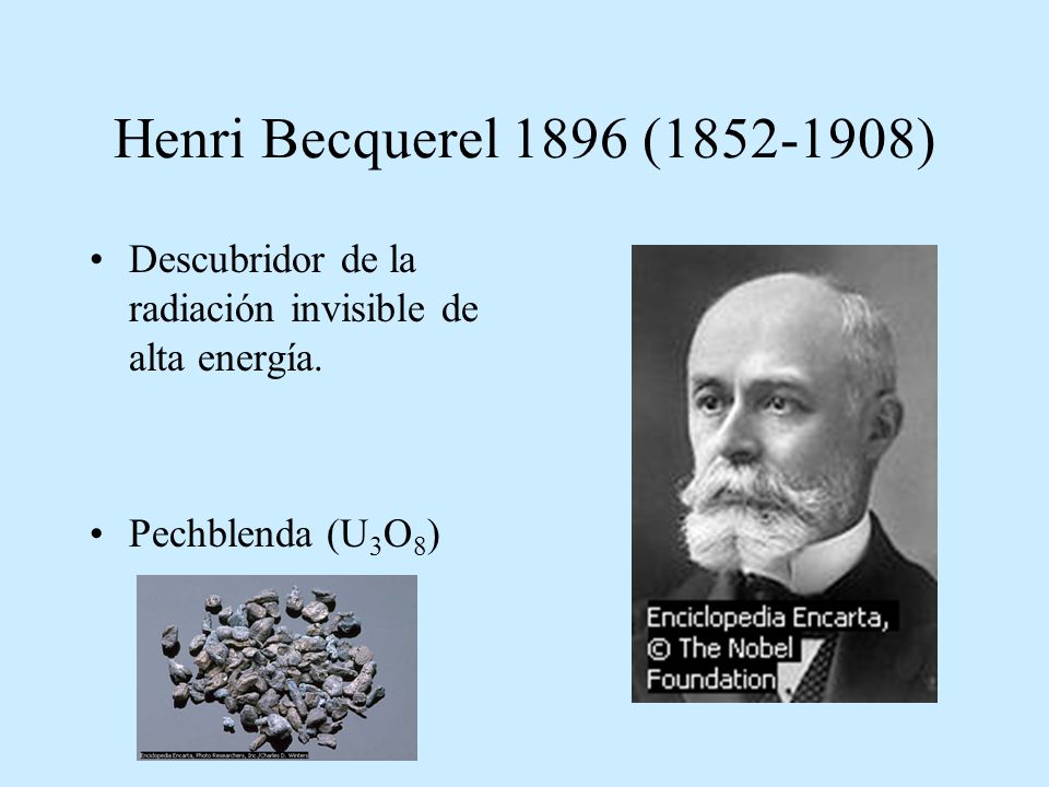 Henri Becquerel 1896 ( ) Descubridor de la radiación invisible de alta energía. Pechblenda (U3O8) - ppt video online descargar