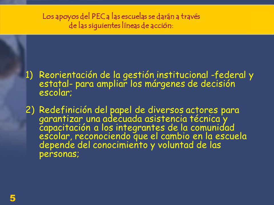 Los apoyos del PEC a las escuelas se darán a través de las siguientes líneas de acción: