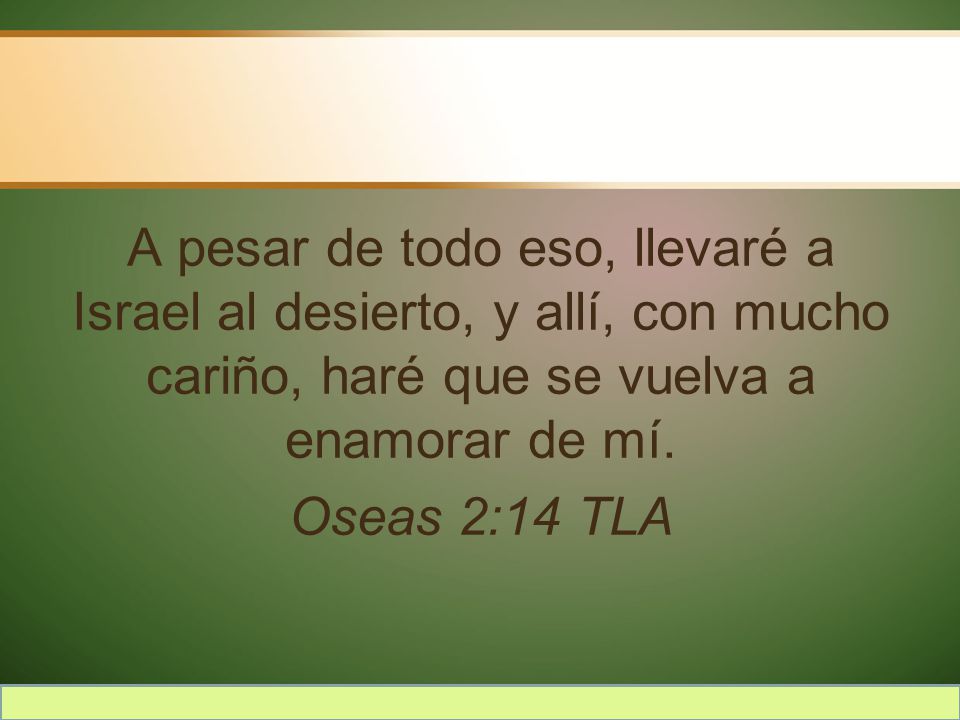 A pesar de todo eso, llevaré a Israel al desierto, y allí, con mucho cariño, haré que se vuelva a enamorar de mí.