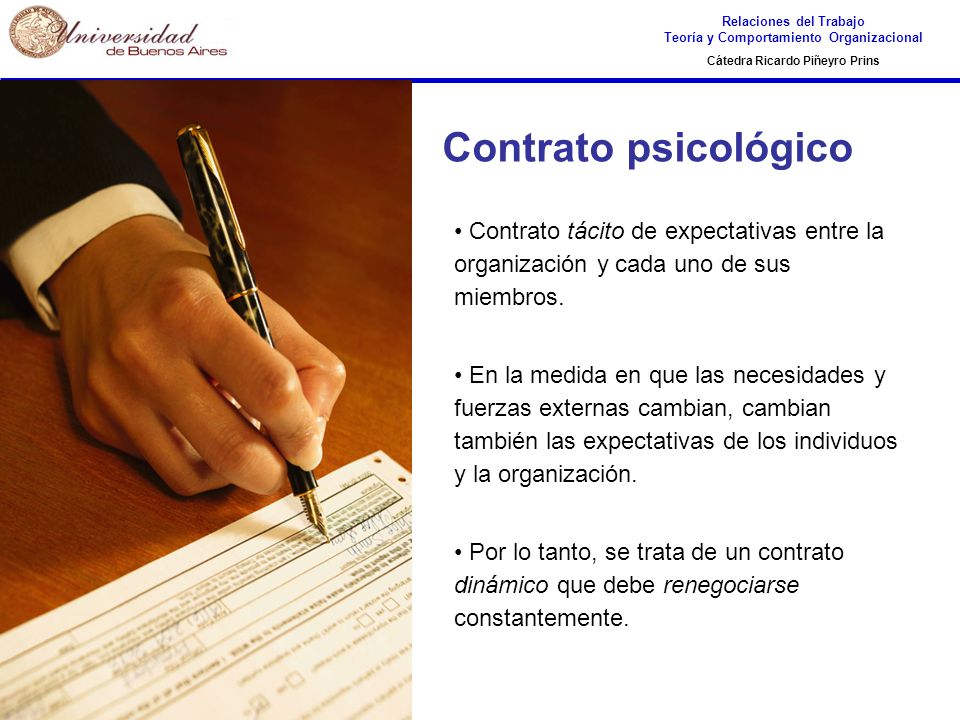 Contrato psicológico Contrato tácito de expectativas entre la organización y cada uno de sus miembros.