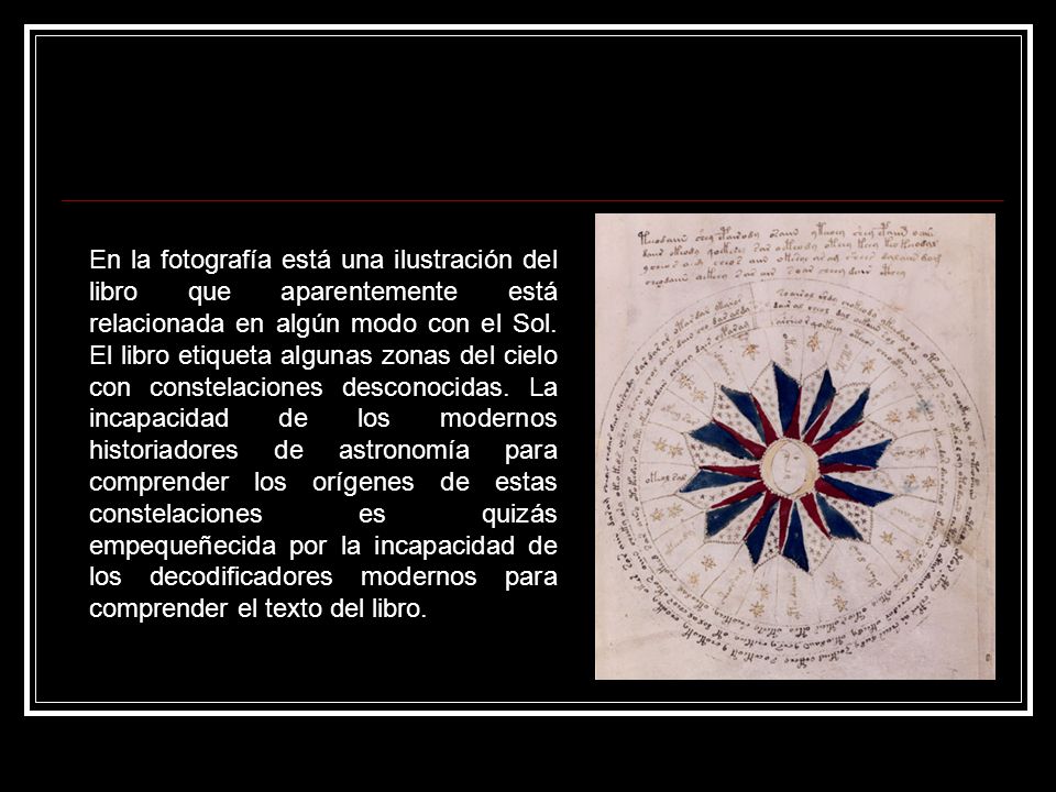En la fotografía está una ilustración del libro que aparentemente está relacionada en algún modo con el Sol.