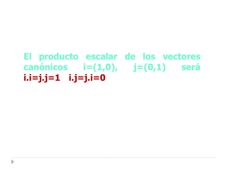 El producto escalar de los vectores canónicos i=(1,0), j=(0,1) será i