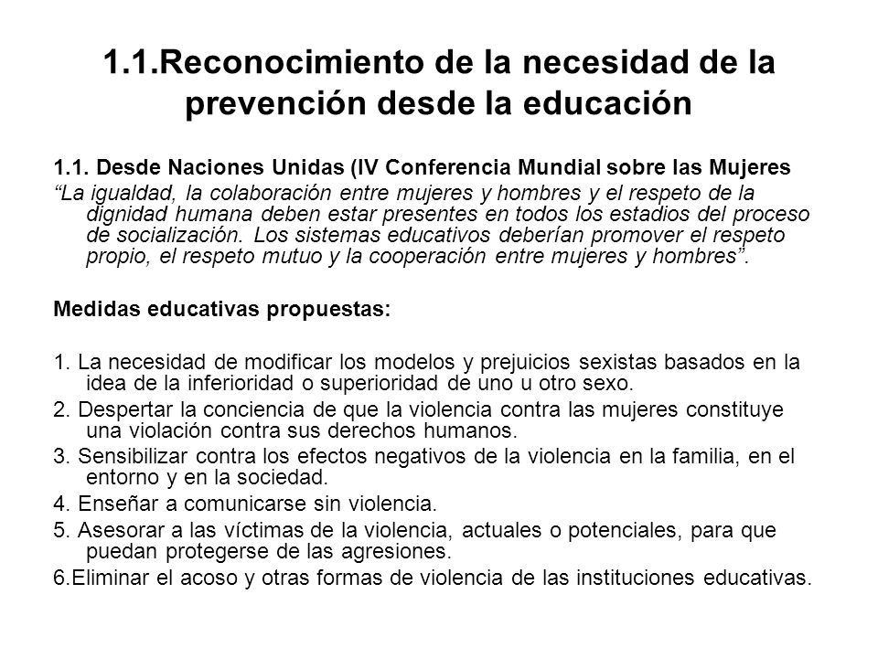 1.1.Reconocimiento de la necesidad de la prevención desde la educación