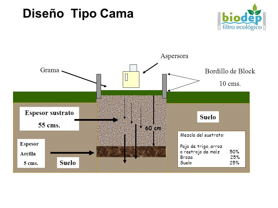 Diseño Tipo Cama Aspersora Grama Bordillo de Block 10 cms.