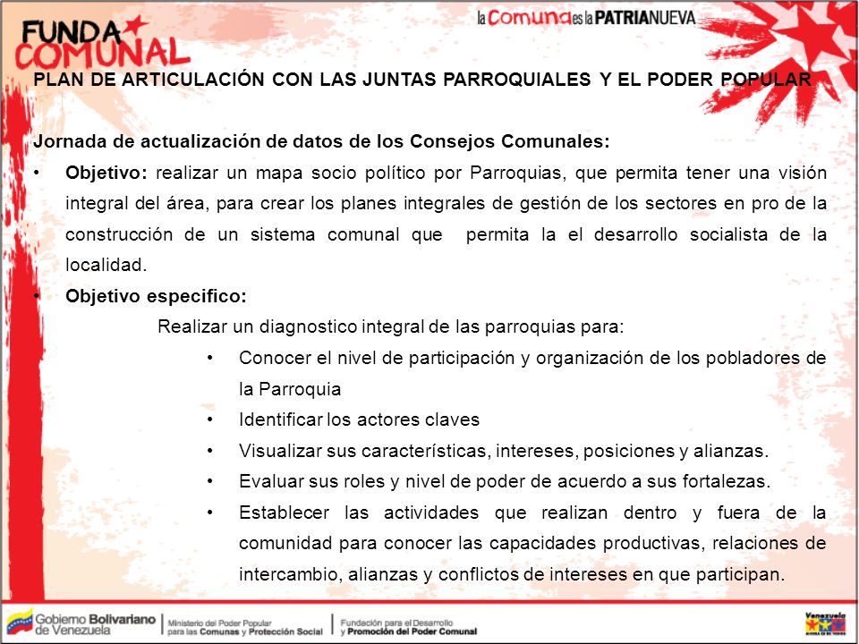 PLAN DE ARTICULACIÓN CON LAS JUNTAS PARROQUIALES Y EL PODER POPULAR
